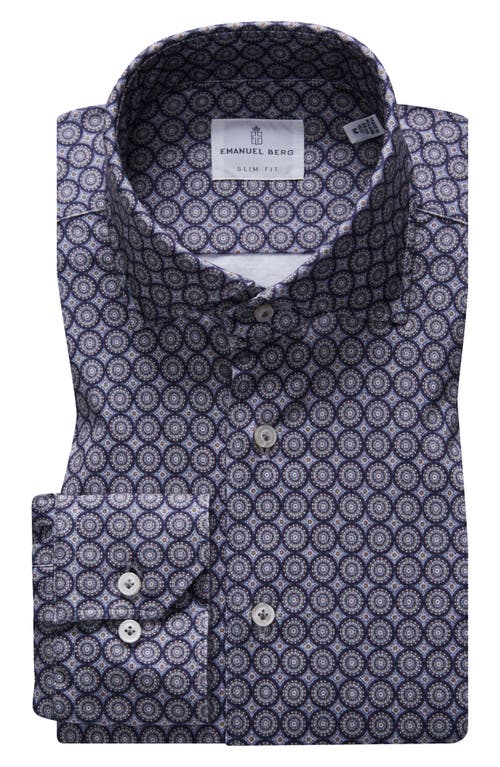 4Flex Slim Fit Medallion Print Knit Button-Up Shirt in Medium Grey