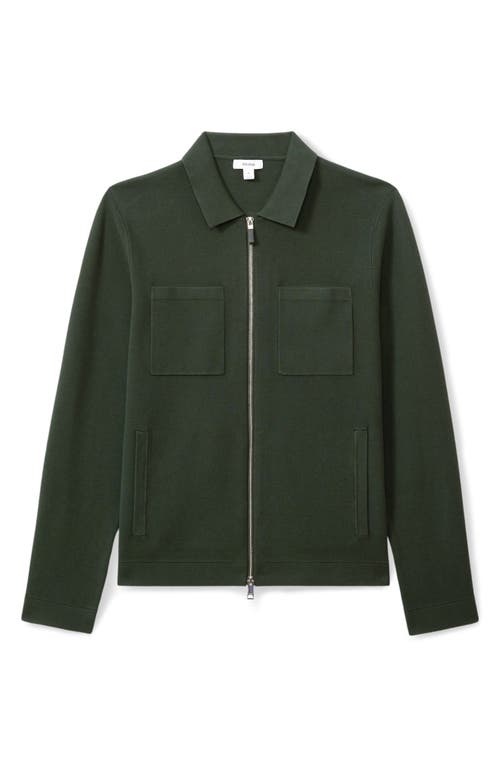 Shop Reiss Rivers Zip-up Cardigan In Dark Green