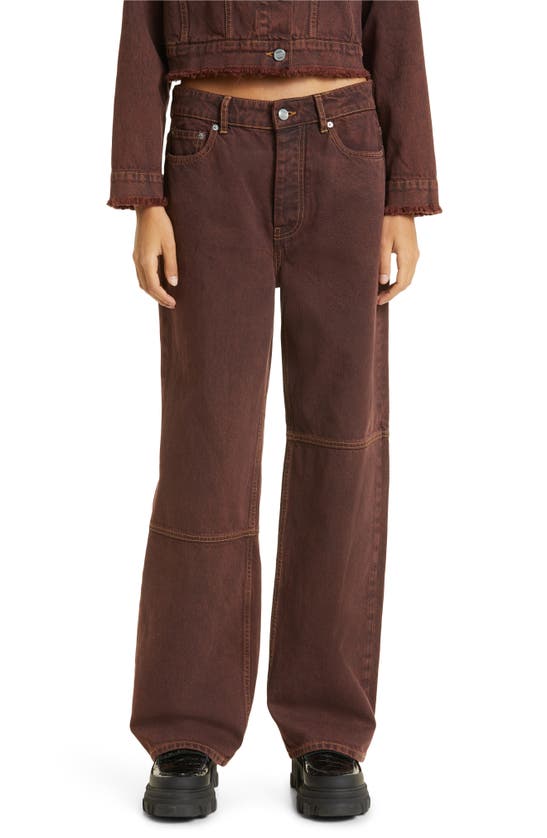 Ganni Overdyed Bleach Denim Izey Jeans In Shaved Chocolate