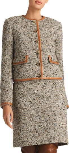 St. John Women's Boucle Tweed Jacket - Camel Ecru Multi - Size 12