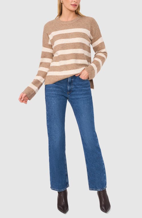 Shop Halogenr Halogen(r) Stripe Crewneck Sweater In Malted Brown/taupe