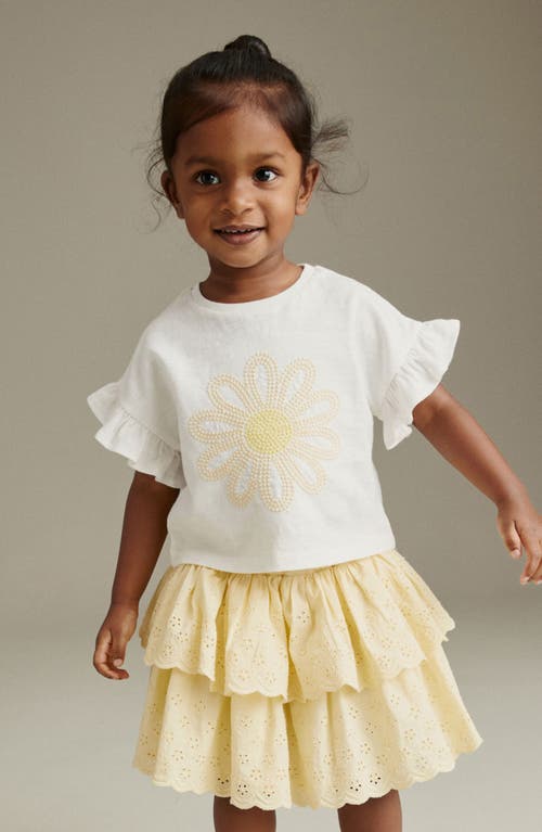 Shop Next Kids' Embroidered Flower Cotton Top & Eyelet Tiered Skirt Set In Yellow