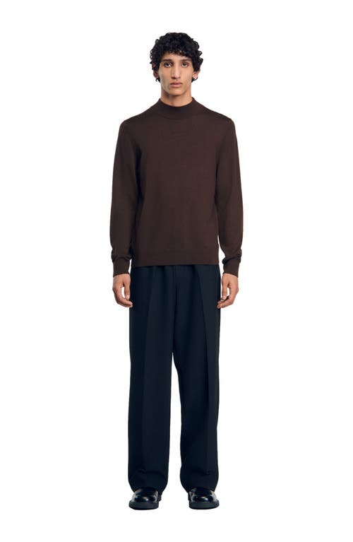 Sandro Funnel Neck Sweater In Chocolate