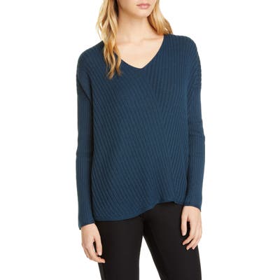 Eileen Fisher Ribbed V-Neck Top, Blue