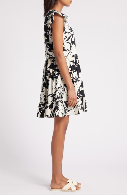 Shop Caslonr Caslon(r) Print Ruffle Shoulder Minidress In Black/off White