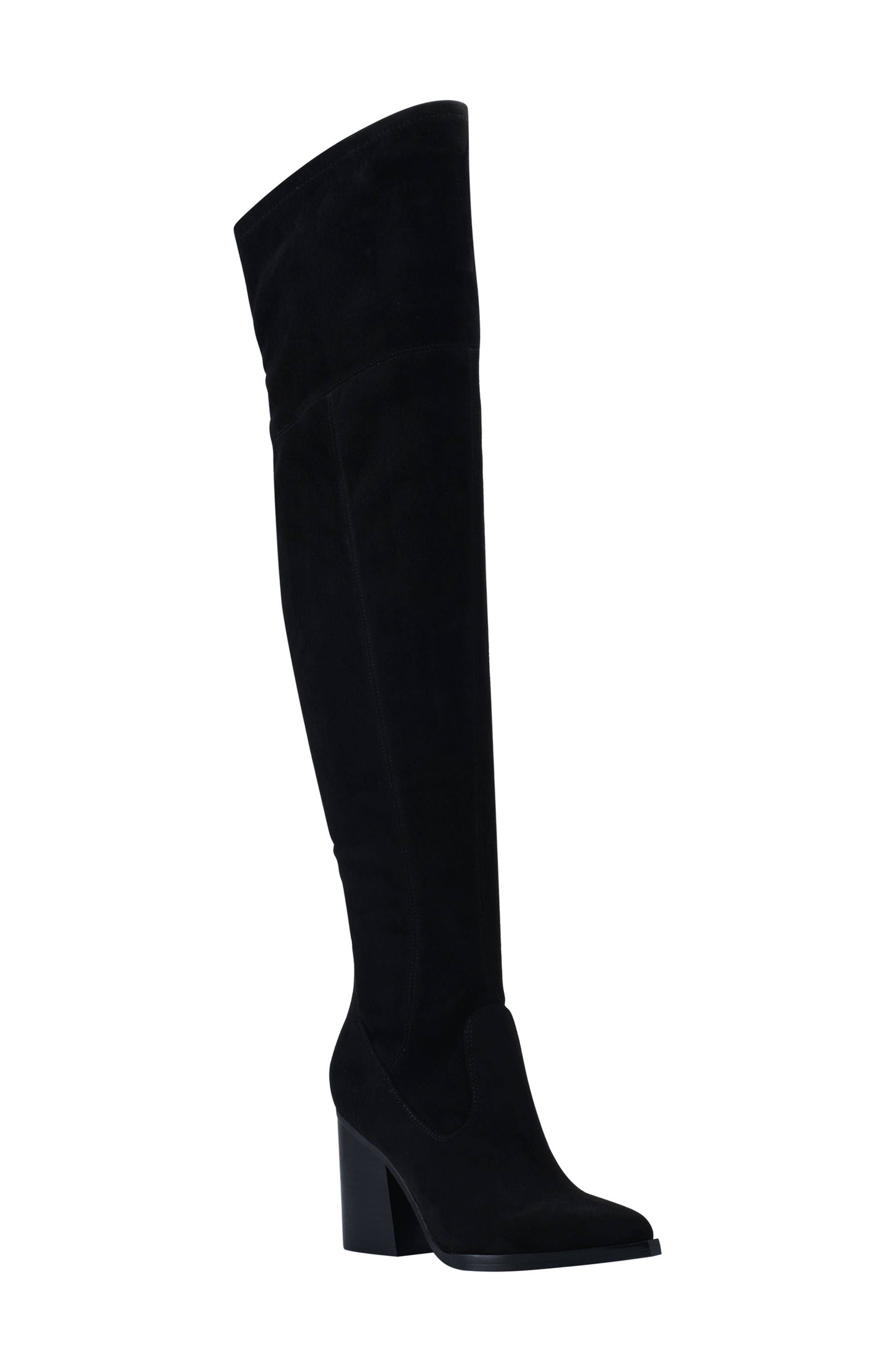 Shellys London Womens Harriet Black Thigh-Knee Velvet Mid Chunky Heel Over Knee Boot