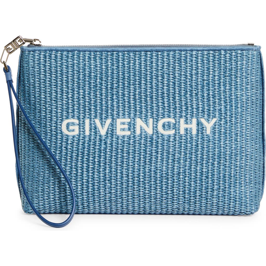 Givenchy Raffia Travel Pouch In Sky Blue