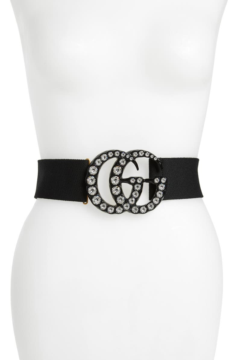 Gucci GG Marmont Crystal Buckle Stretch Belt | Nordstrom
