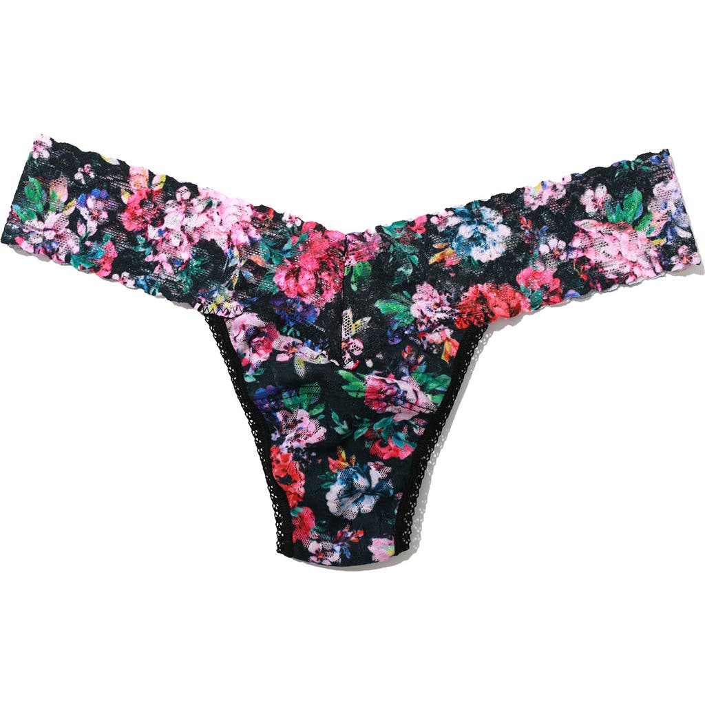 Hanky Panky Printed Signature Lace Original Rise Thong In Dark Peonies