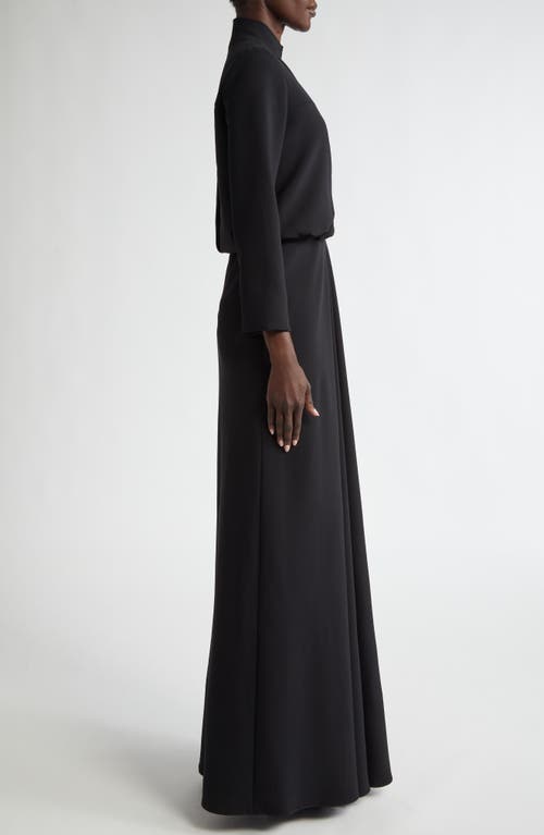 Shop Brandon Maxwell The Gayle Draped Plunge Neck Long Sleeve Gown In Black