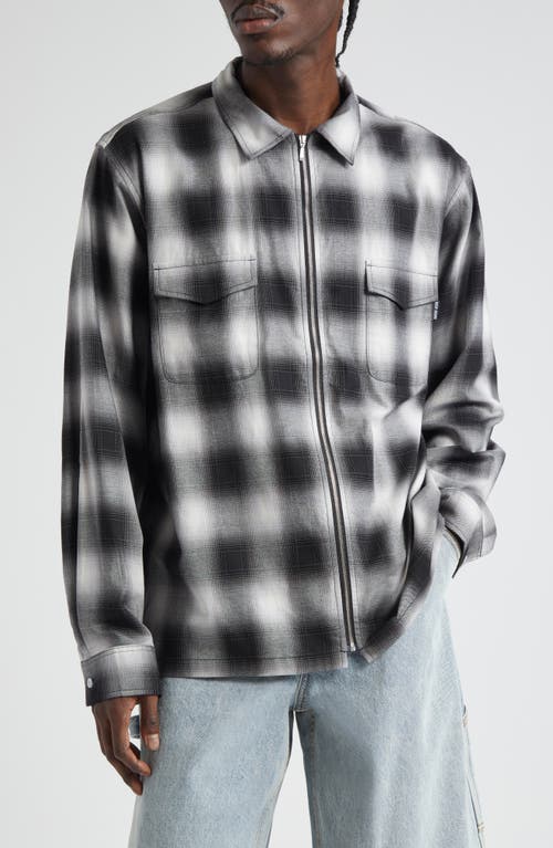 Something in the Way Shadow Check Zip-Up Overshirt in Black/White
