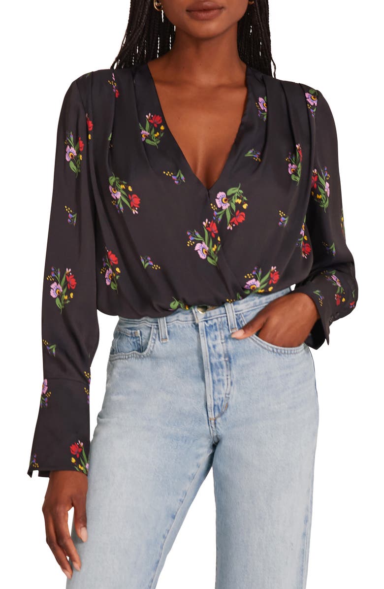 Favorite Daughter Surplice Long Sleeve Satin Bodysuit | Nordstrom