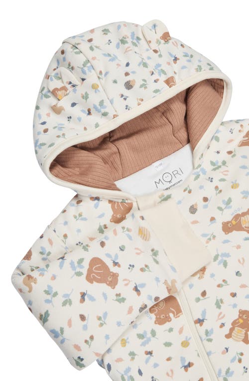 Mori Bear Print Hooded Jumpsuit In Honey Bear Print