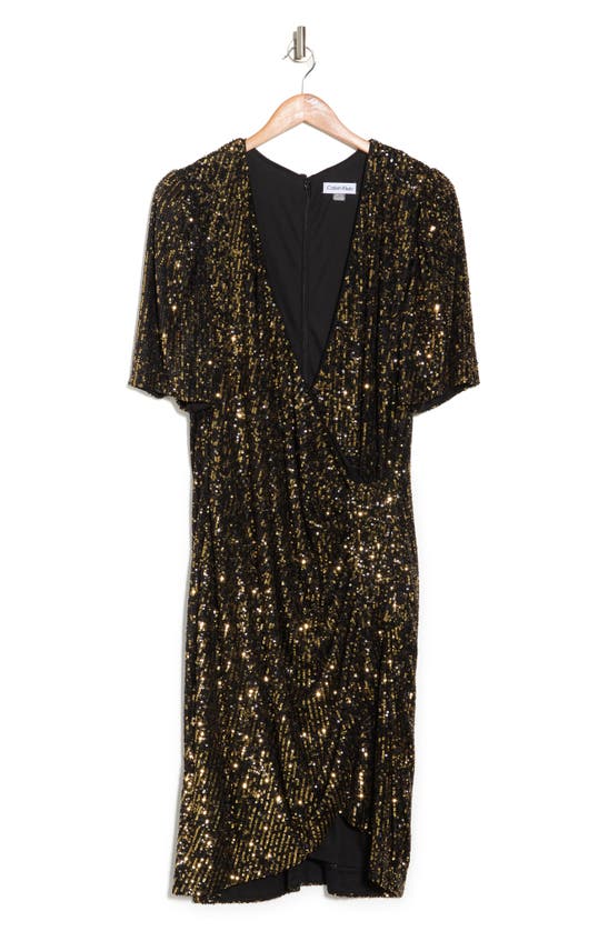 calvin klein sequin faux wrap dress