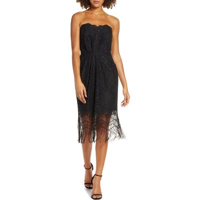 Harlyn Strapless Fringe Cocktail Dress, Black