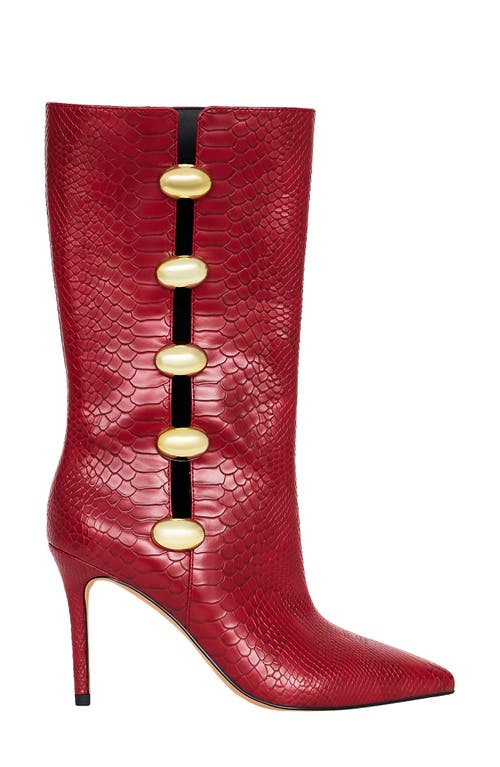 Shop Katy Perry The Revival Snakeskin Embossed Pointed Toe Mid Calf Boot In Cranberry