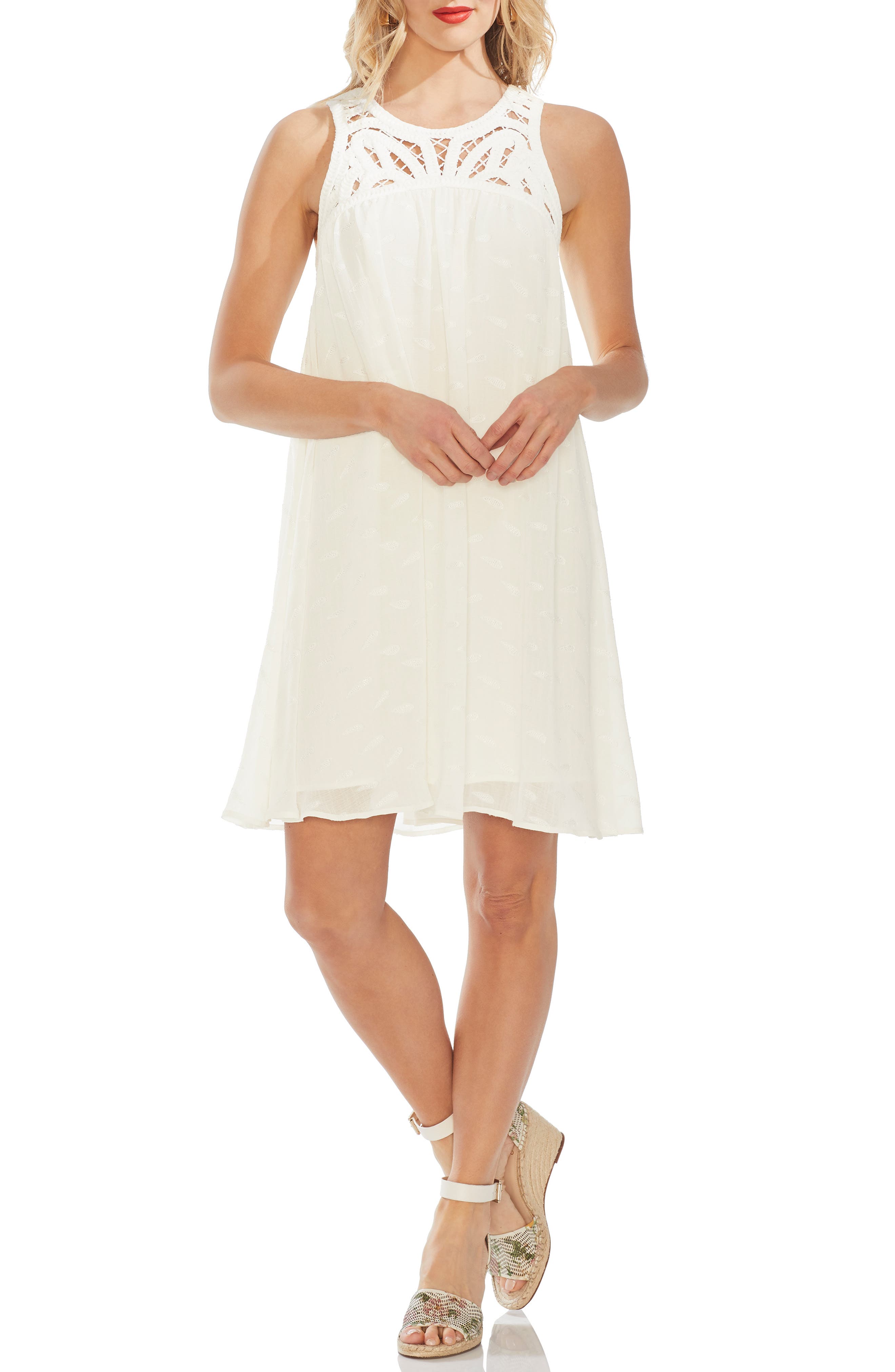 Vince Camuto Crochet Yoke Paisley Shift Dress