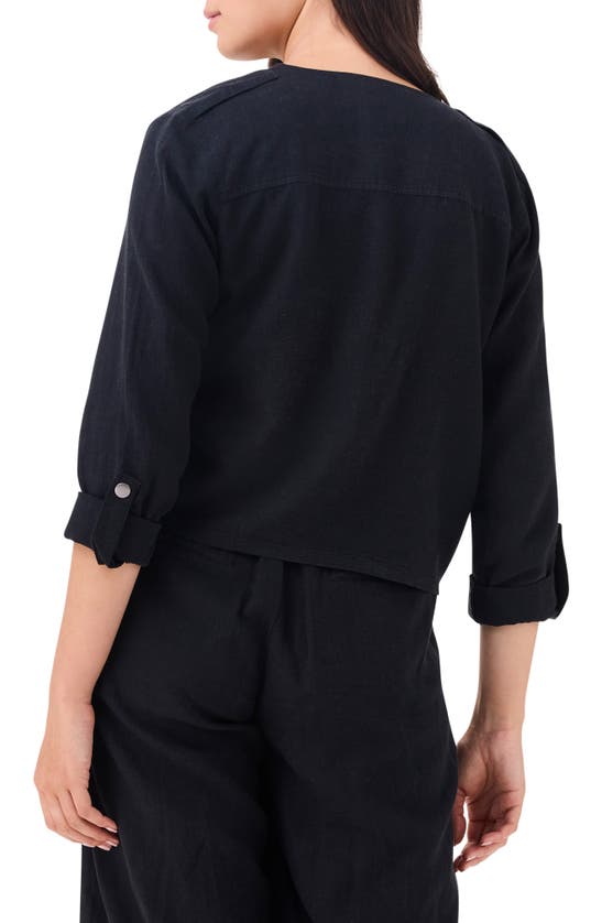 Shop Nic + Zoe Nic+zoe Rumba Linen Blend Moto Jacket In Black Onyx