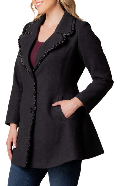 Shop Kiyonna Juliette Satin Trim Princess Seam Coat In Black Noir