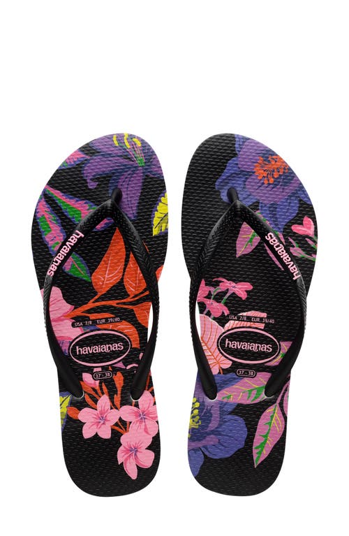 Shop Havaianas Floral Flip Flop In Black