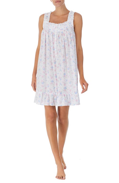 Eileen West Floral Print Cotton Lawn Chemise in Wht Grd Peri/Pink Floral