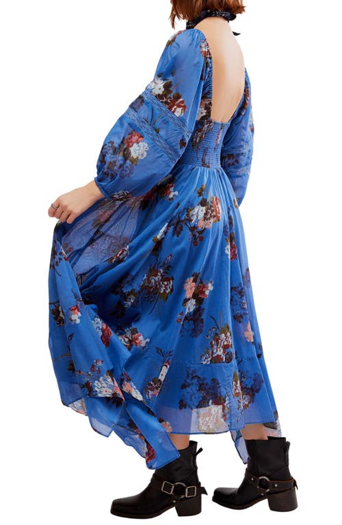 Shop Free People Morning Glory Floral Smocked Long Sleeve Maxi Dress In Dutch Blue Combo