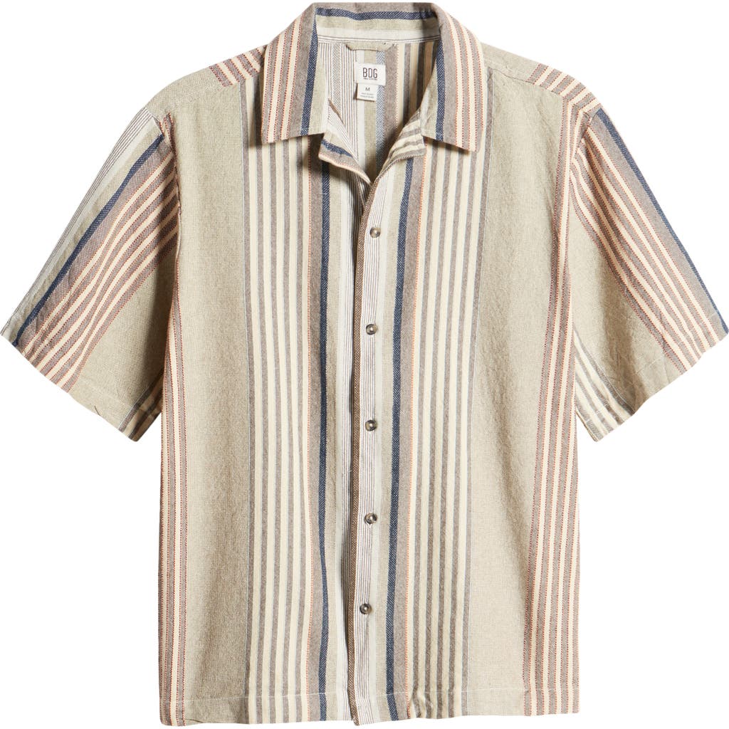 Bdg Urban Outfitters Stripe Cotton Camp Shirt In Sand