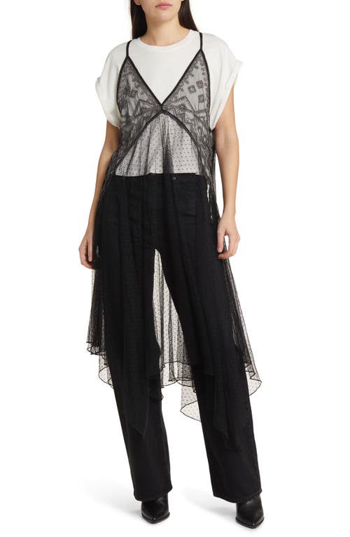 Free People Siren Sheer Handkerchief Hem T-Shirt Dress in Black And White at Nordstrom, Size Small