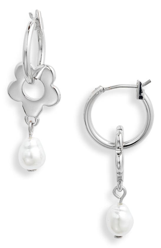 Shop Bp. Flower Hoop Drop Earrings In Silver