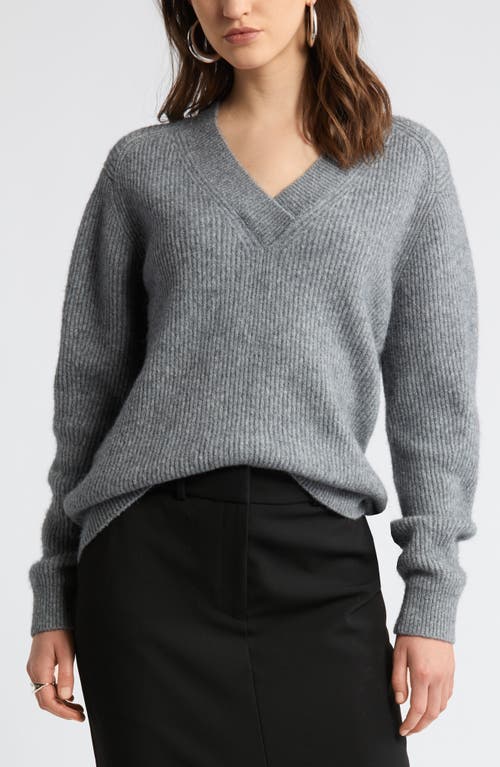 Shop Nordstrom Rib V-neck Sweater In Grey Dark Heather