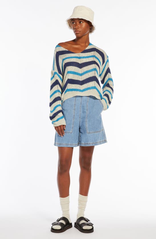 Max Mara Venusia Zigzag-intarsia Linen Jumper In Navy
