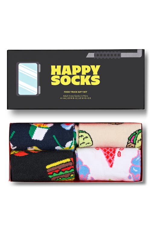 Happy Socks Assorted 3-pack Food Truck Crew Socks Gift Box In White/black/beige