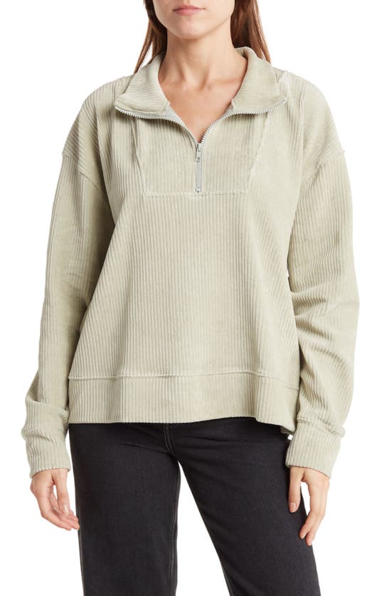 TOPSHOP RIB VELOUR HALF-ZIP SWEATSHIRT