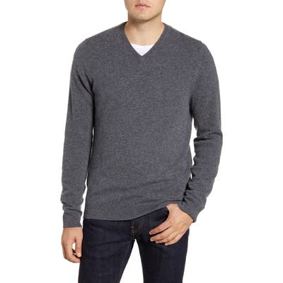 Big & Tall Nordstrom Shop Cashmere V-Neck Sweater, X-Large - Grey