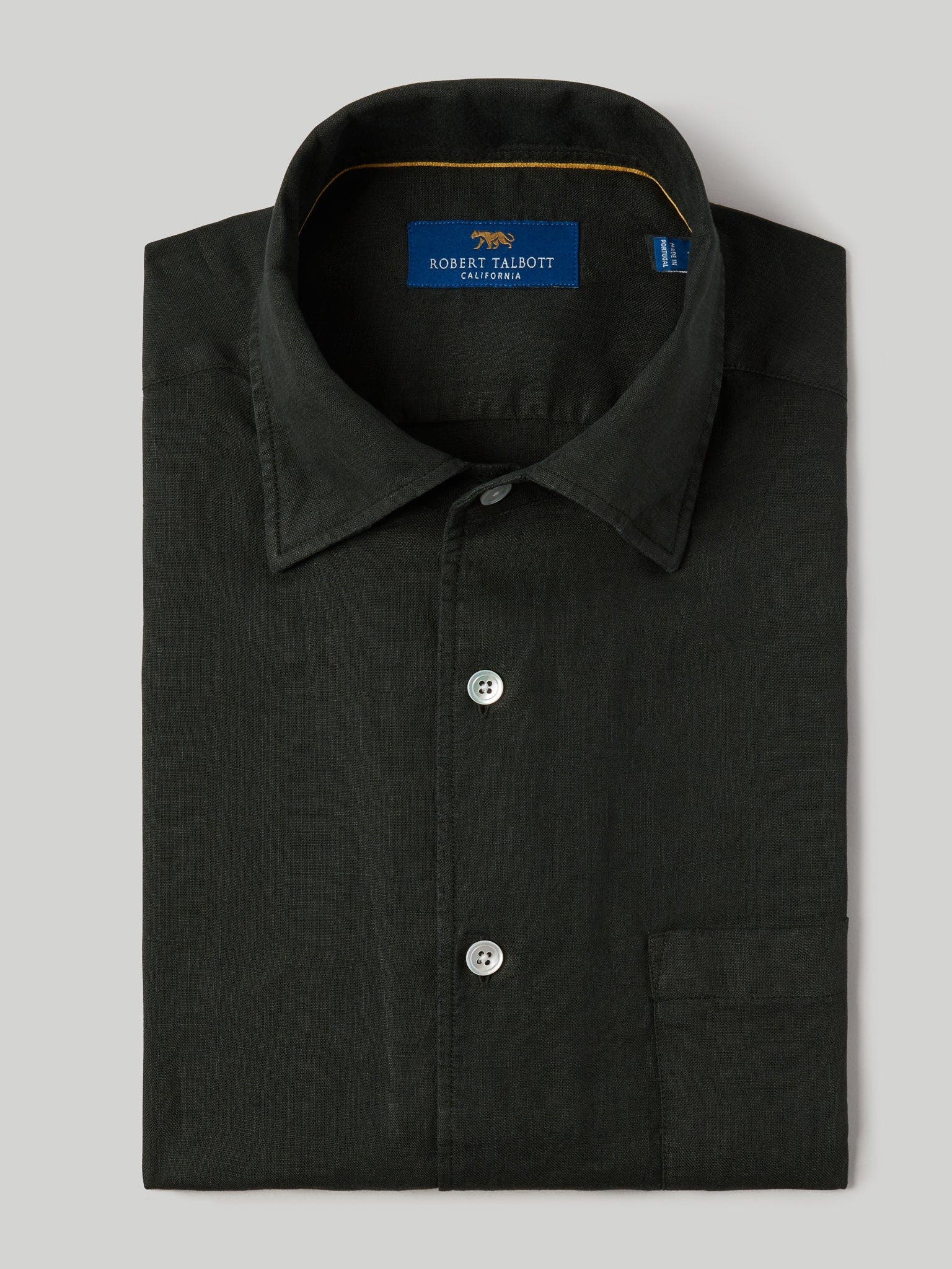 Robert Talbott Morgan Short Sleeve Linen Shirt in Dark Olive 