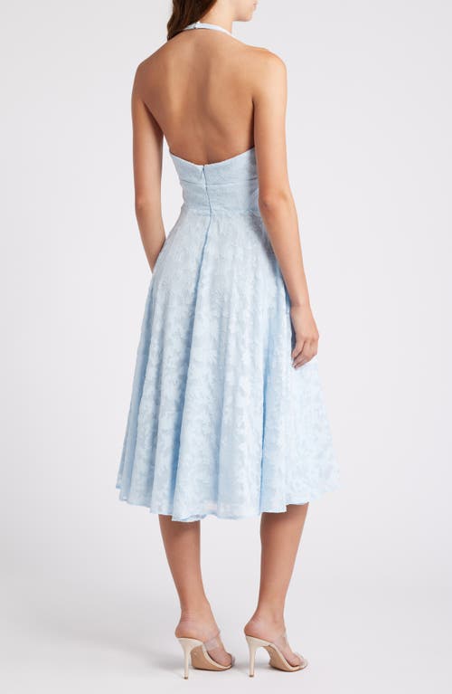 HOUSE OF CB HOUSE OF CB ARIETTA FLORAL JACQUARD PLUNGE HALTER NECK DRESS 