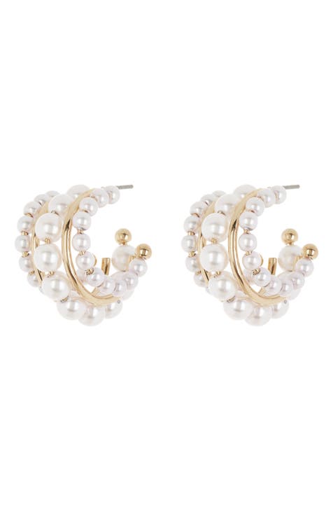 Imitation Pearl Triple Hoop Earrings