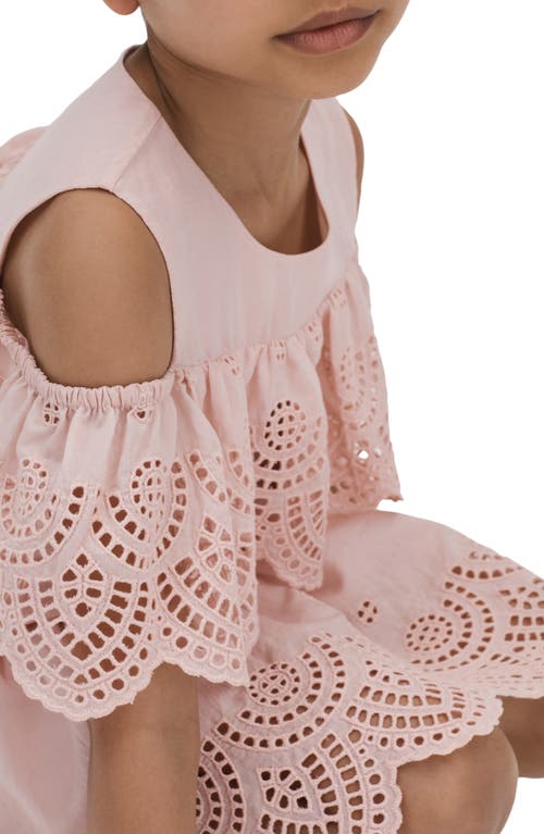 Shop Reiss Kids' Jazz Sr. Eyelet Cold Shoulder Tiered Dress In Pink