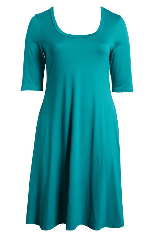 24seven Comfort Apparel A-line Knee Length Dress Elbow Length Sleeves In Jade