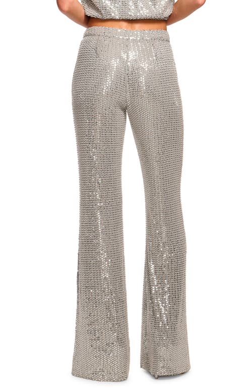 Shop Ramy Brook Olivian Sequin Wide Leg Pants In Dove Grey Beaded Mesh