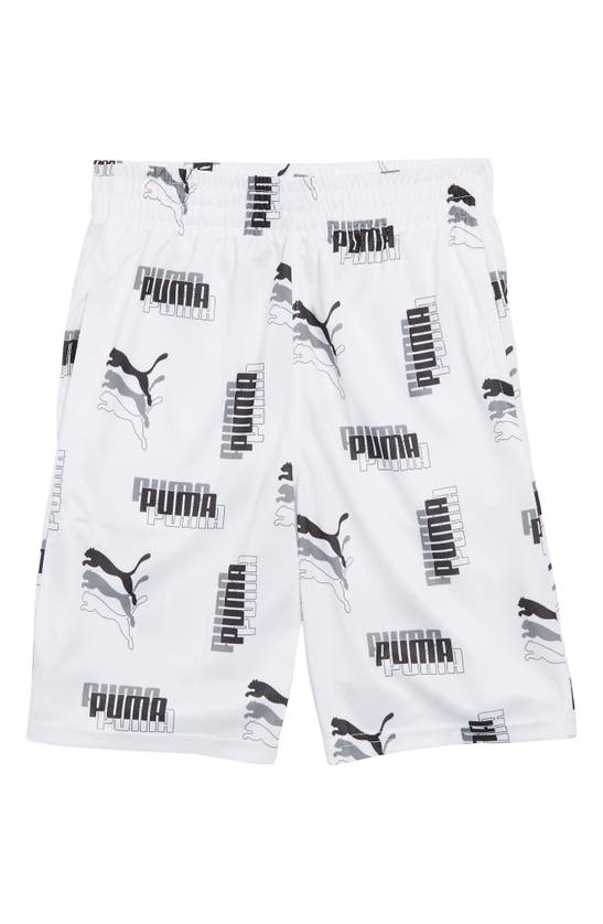 Shop Puma Kids' Power Pack Mesh Printed Shorts In  White
