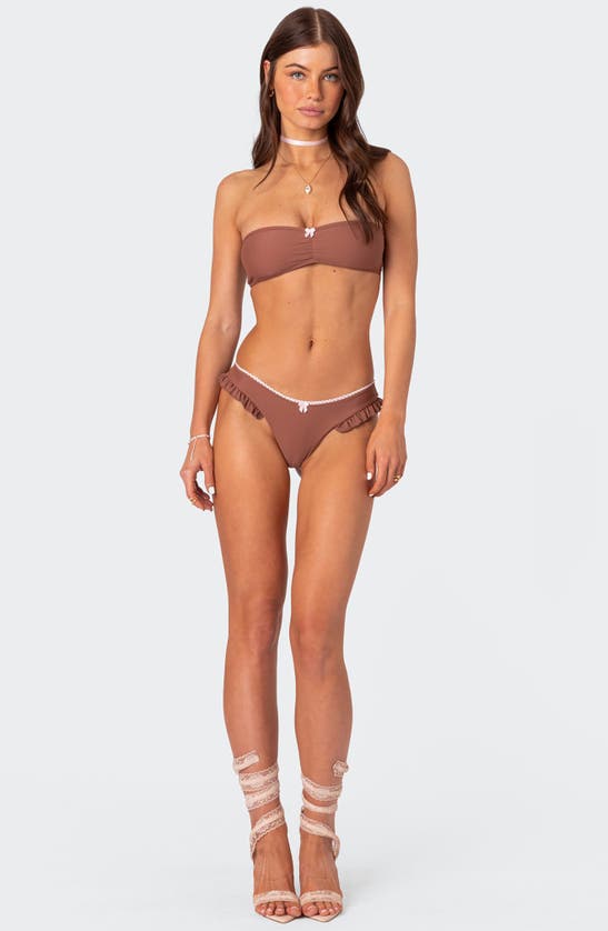 Shop Edikted Maggie Ruffle Bikini Bottoms In Brown