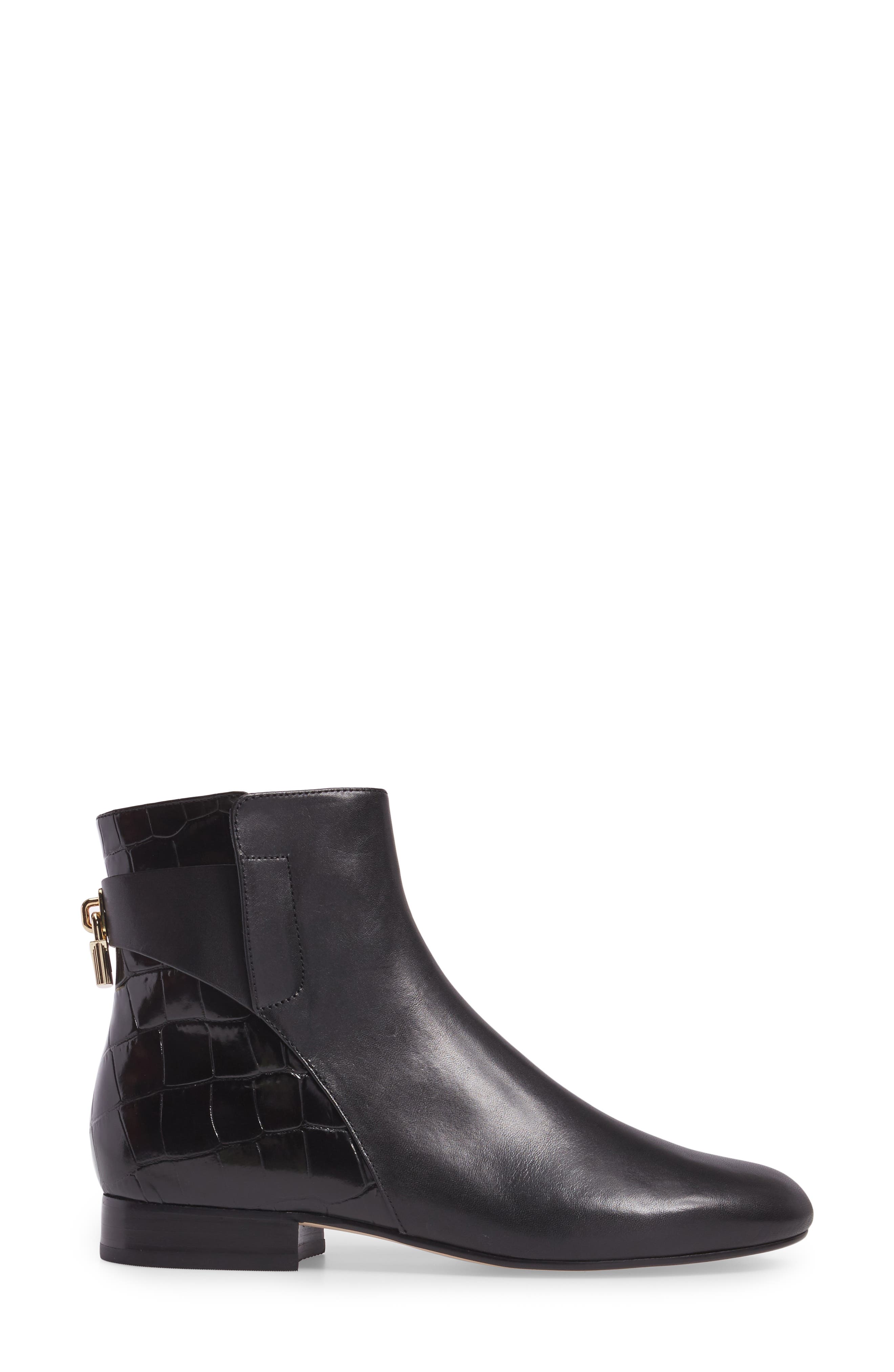 Mira Croc Embossed Leather Flat Boot 