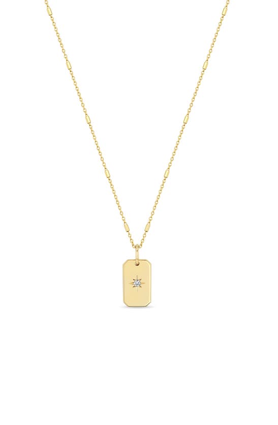 Shop Zoë Chicco Diamond Dog Tag Pendant Necklace In Yellow Gold