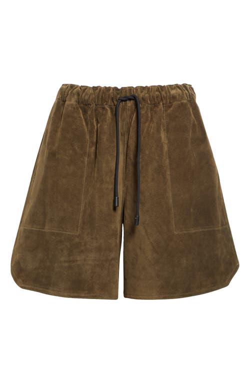 Shop Jw Anderson Suede Drawstring Waist Shorts In Khaki