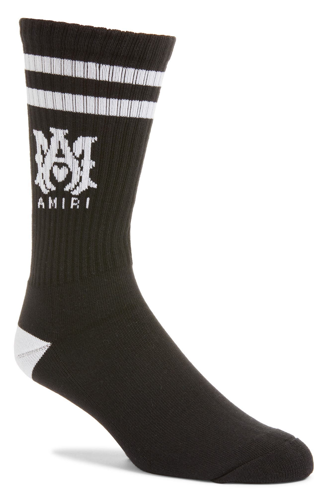 AMIRI M.A. Logo Rib Athletic Crew Socks in Black at Nordstrom, Size 10-11 Us