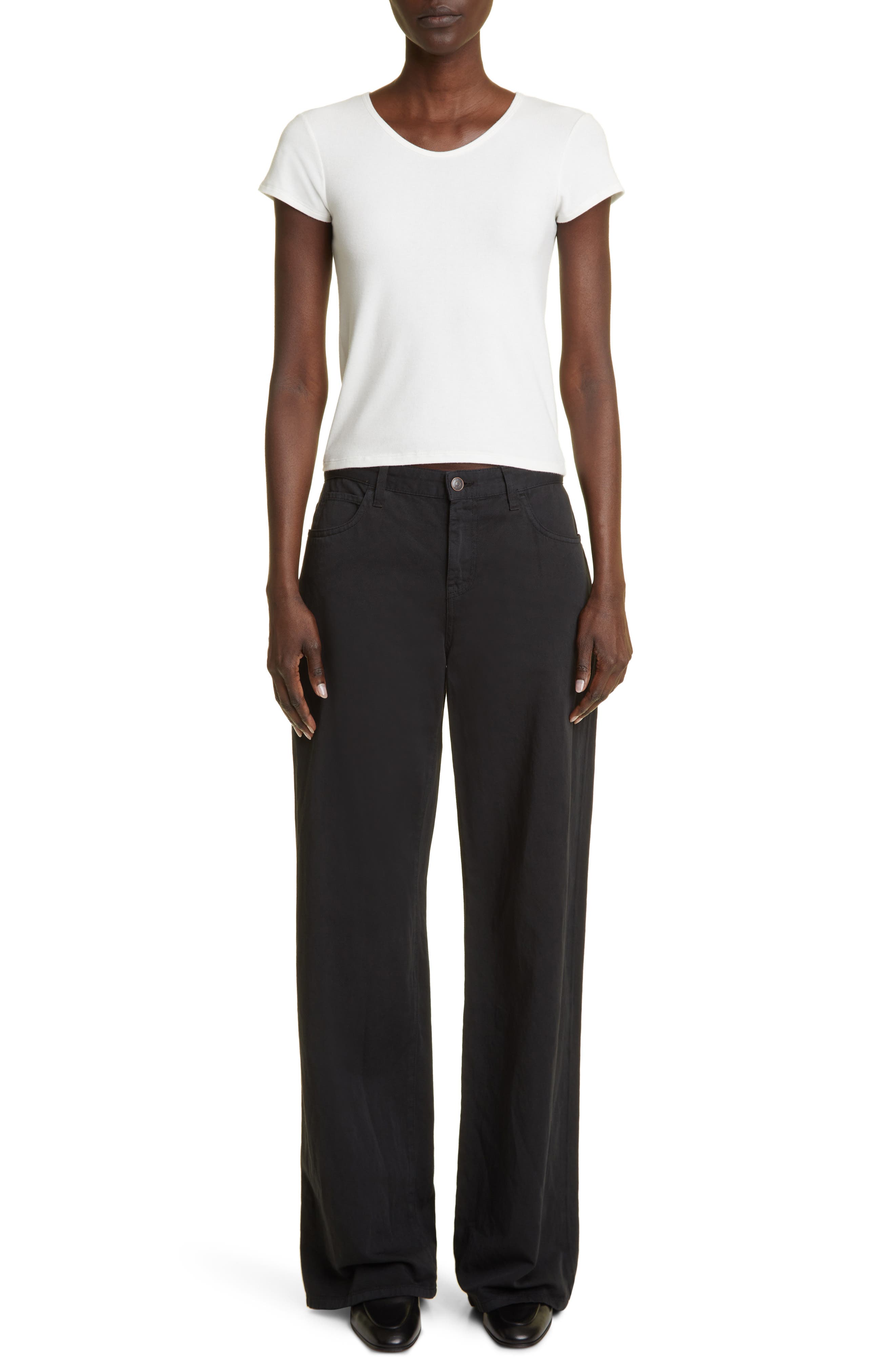 The Row Eglitta Relaxed Wide Leg Cotton & Linen Jeans in Black