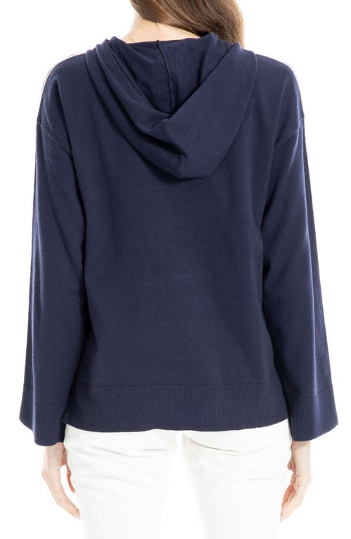 Max Studio Fine Gauge Hoodie In Dark Navy/off White