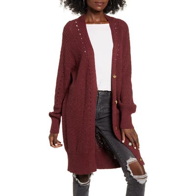 Billabong Mellow Nights Pointelle Cardigan, Burgundy