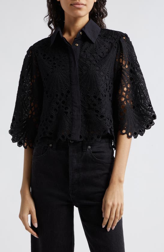 Ramy Brook Myrtle Lace Scallop Shirt In Black